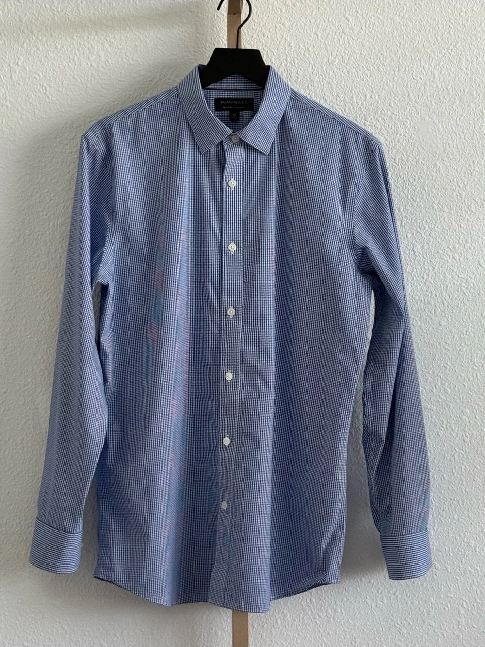 Banana Republic No-Iron Regular Fit Blue & White Check Mens Cotton Dress Shirt M